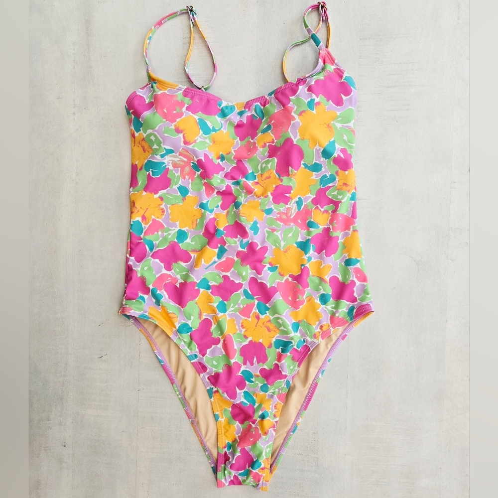 Cotton On BODY Colorful Floral One Piece Swimsuit, Cheeky NWT Large